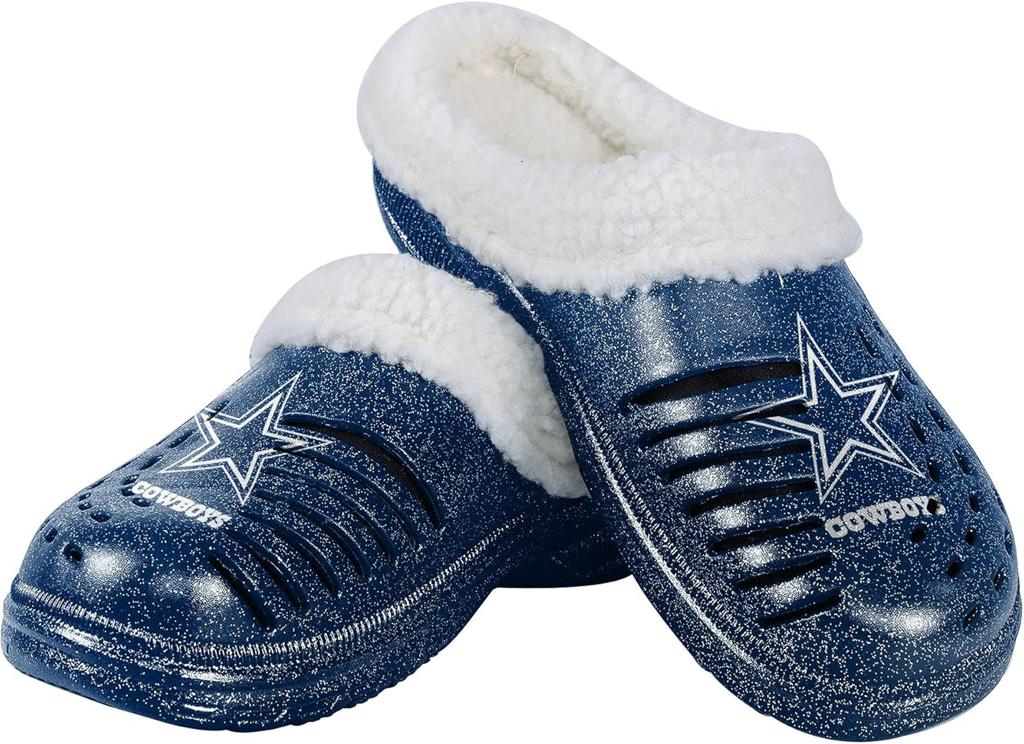 FOCO Women's NFL Team Logo Sherpa Lined Glitter Shoes Slippers