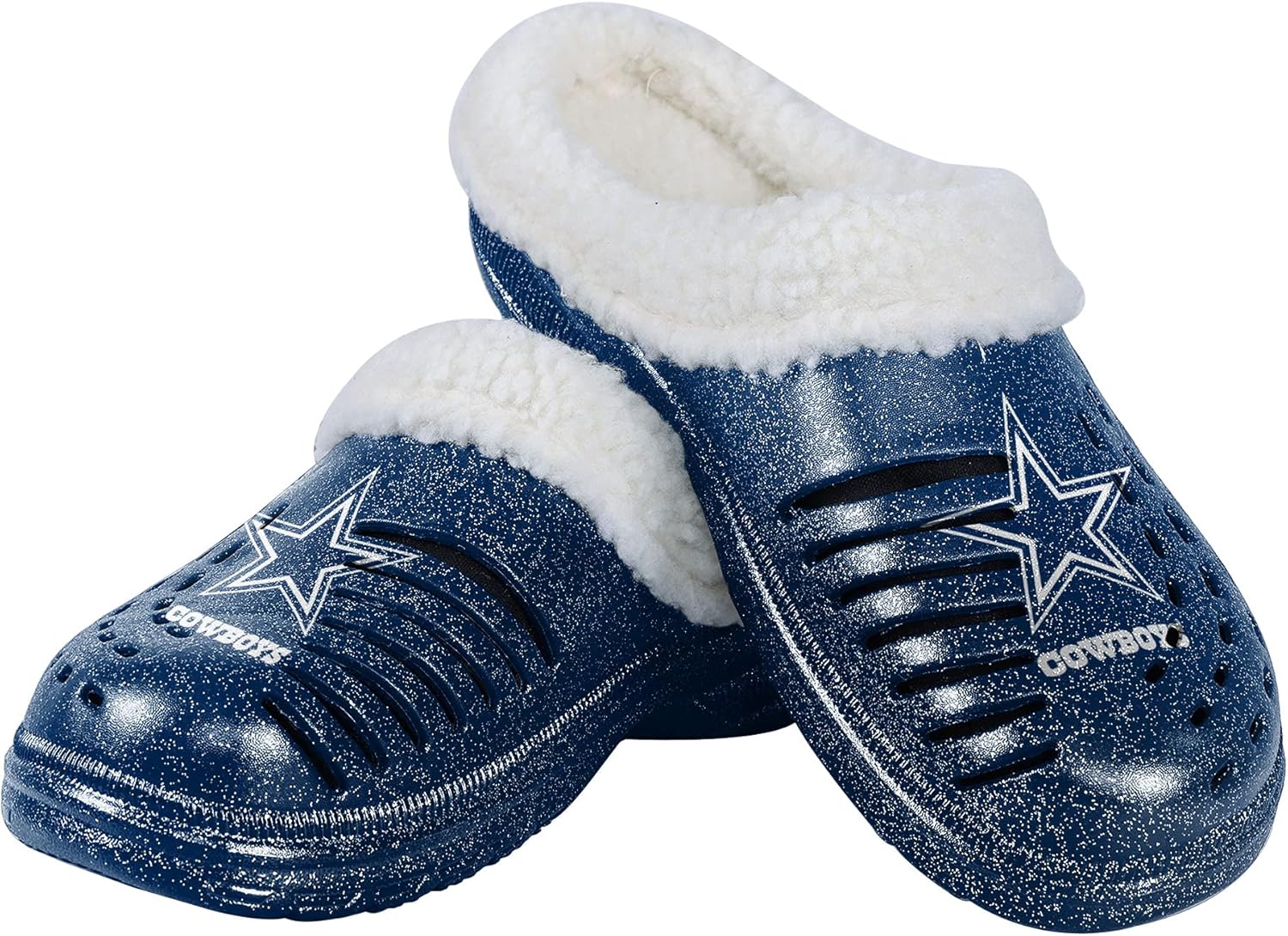 FOCO Women's NFL Team Logo Sherpa Lined Glitter Shoes Slippers