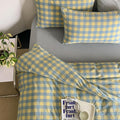 mixinni Yellow Blue Green Checkered Duvet Cover Set for Comfort