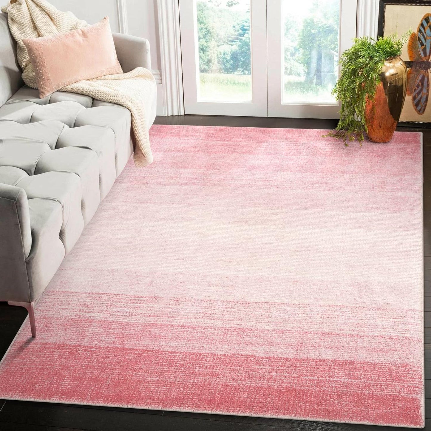 Wonnitar Washable Light Pink Rug, 5x7 Modern Ombre Design