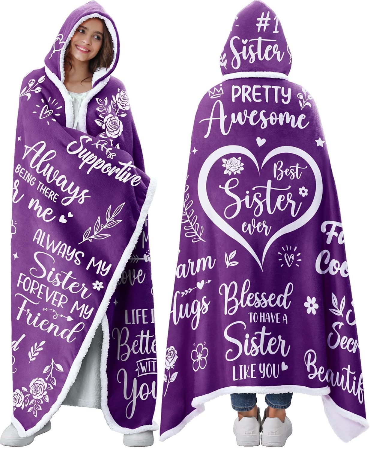 Sister's Cozy Purple Wearable Blanket Hoodie - Ideal Gift for Sister! 