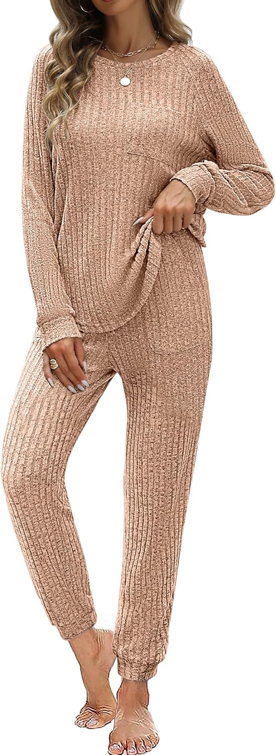 Womens Ribbed Knit Lounge Set for Cozy and Stylish Comfort