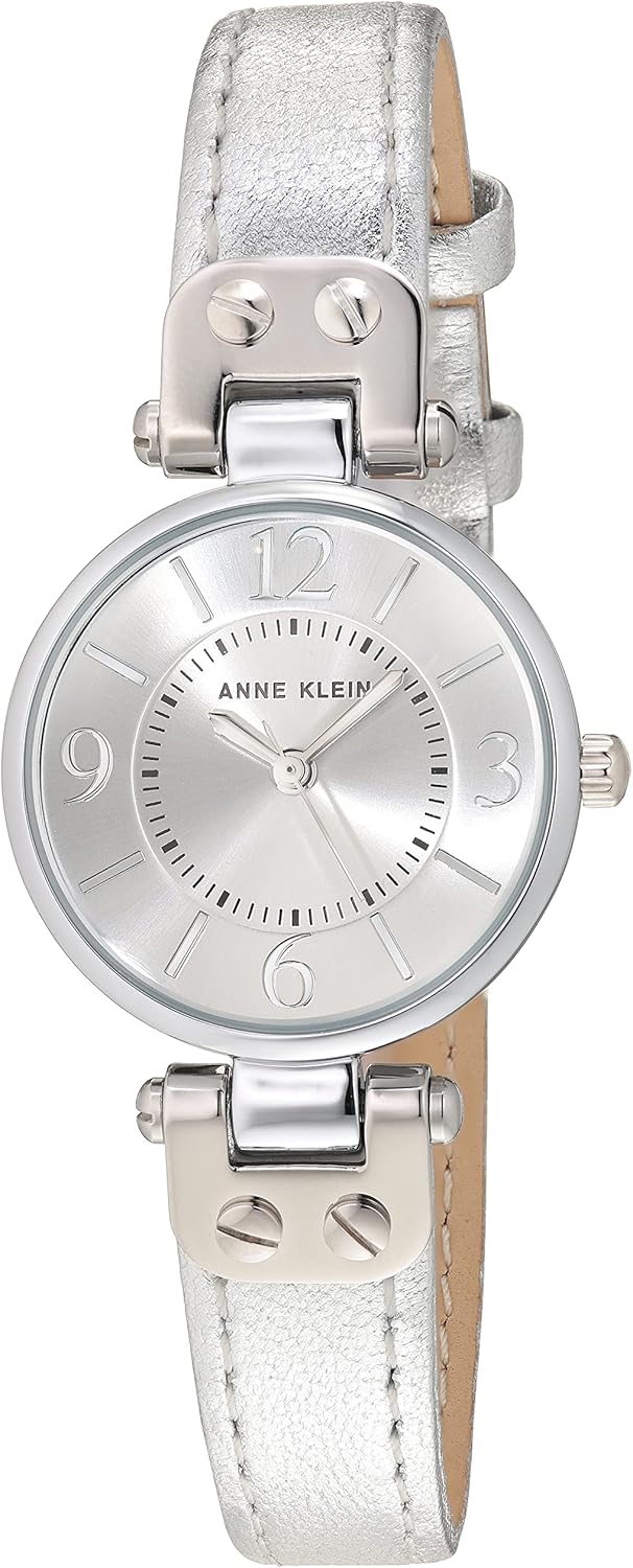 Anne Klein Women's Leather Strap Watch with Silver-tone Dial
