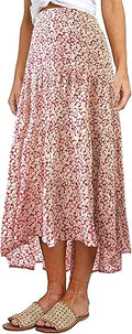 Ditzy Floral Print Midi Skirt High Low Hem - Boho Summer Staple