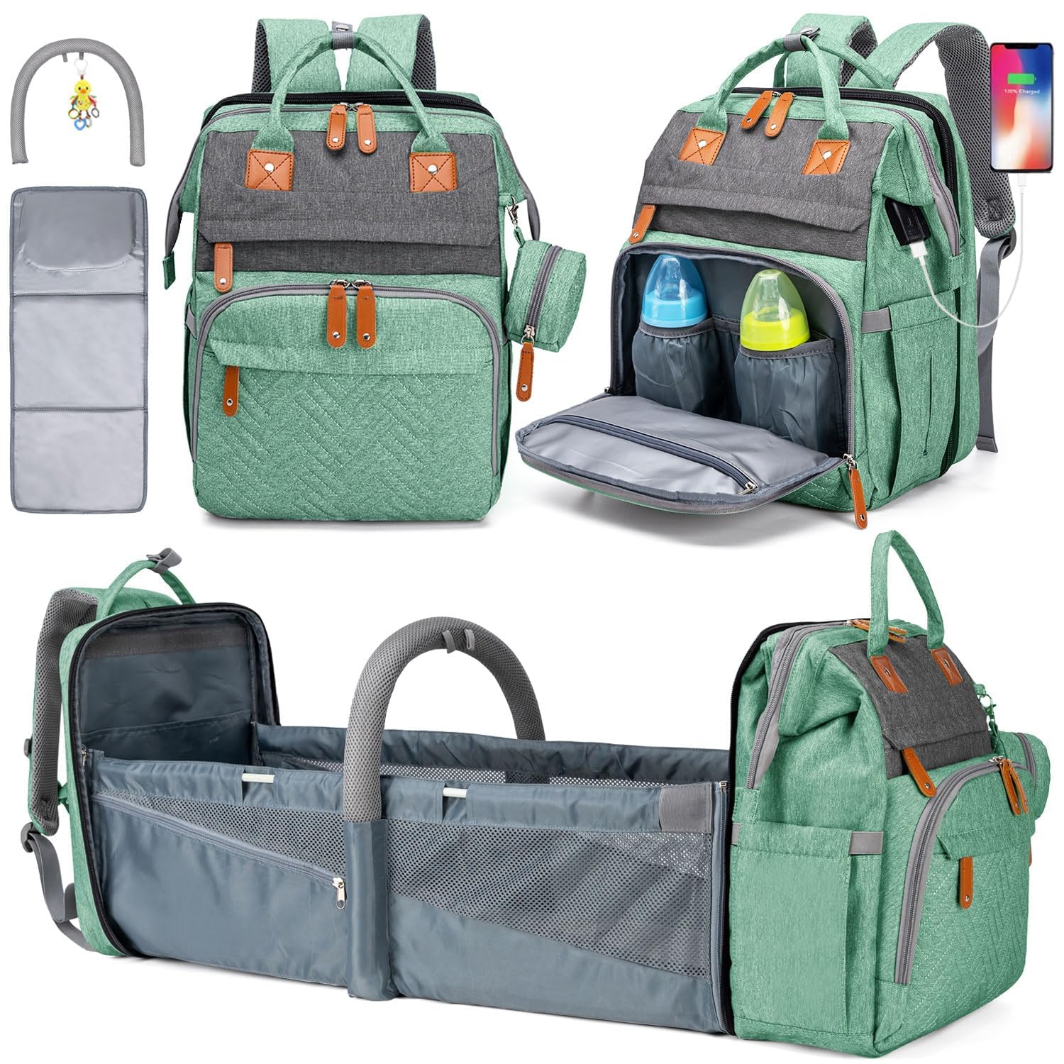 KABAQOO Diaper Bag Backpack with Changing Station for Parents