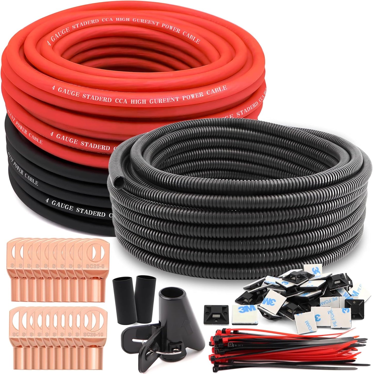 4 Gauge Wire Kit with Heat Shrink Tube and Wire Loom Tubing