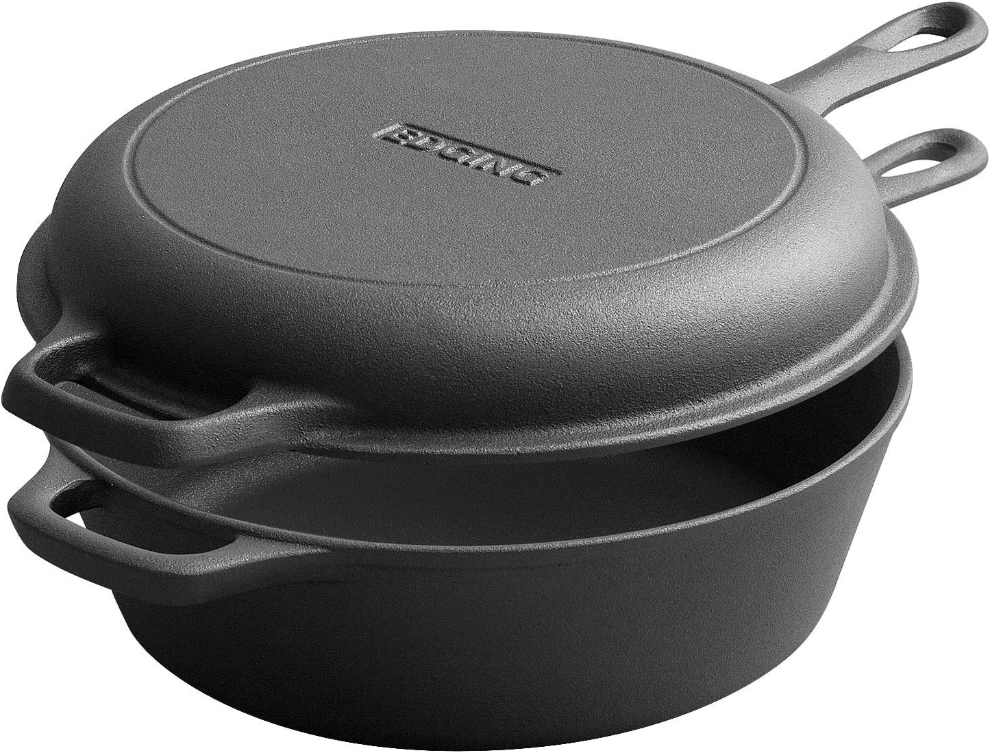 2-in-1 Pre-Seasoned Cast Iron Dutch Oven Pot with Skillet Lid