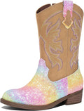 Girls Cowgirl Boots Mid Calf Glitter Cowboy Boots - Comfortable Play