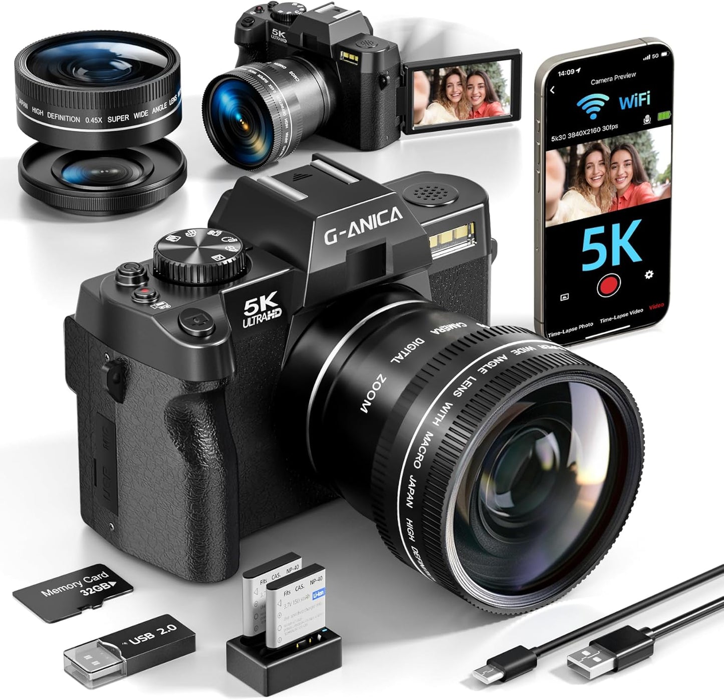 5K Digital Camera for Photography and Vlogging with 48MP
