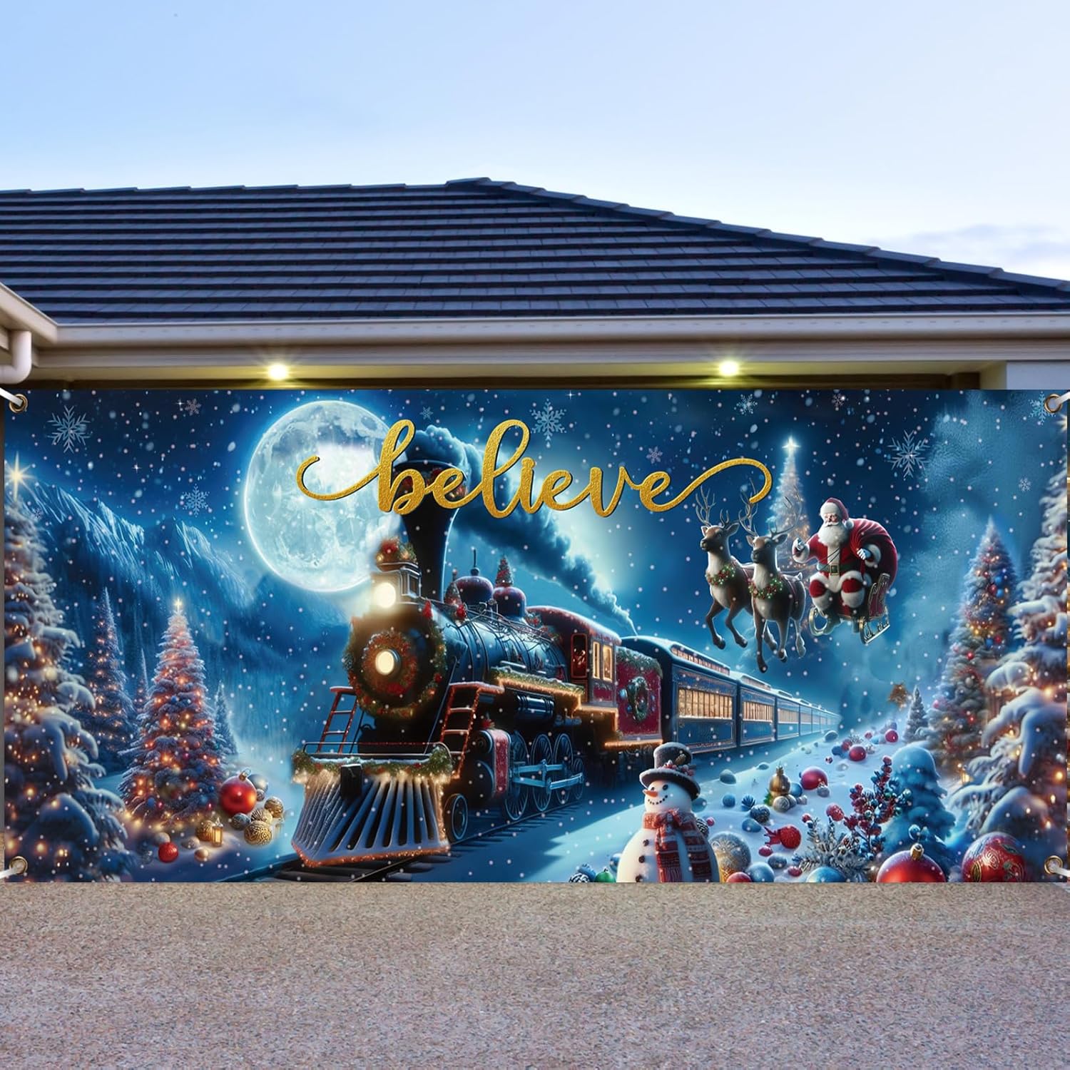 Preboun Christmas Polar Believe Garage Door Decoration for Holiday