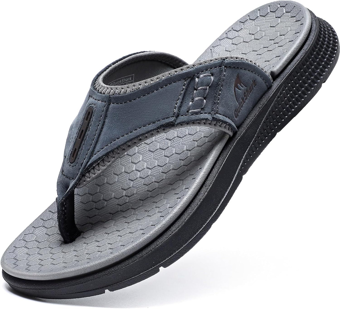 Quickshark Mens Flip Flops Leather Thong Sandals with Arch Support
