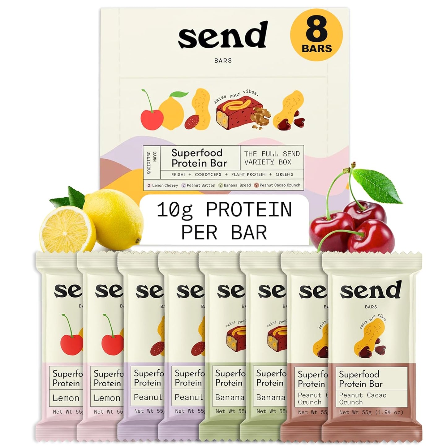 Send Bars Plant-Based Vegan Protein Bars Variety Box of 8