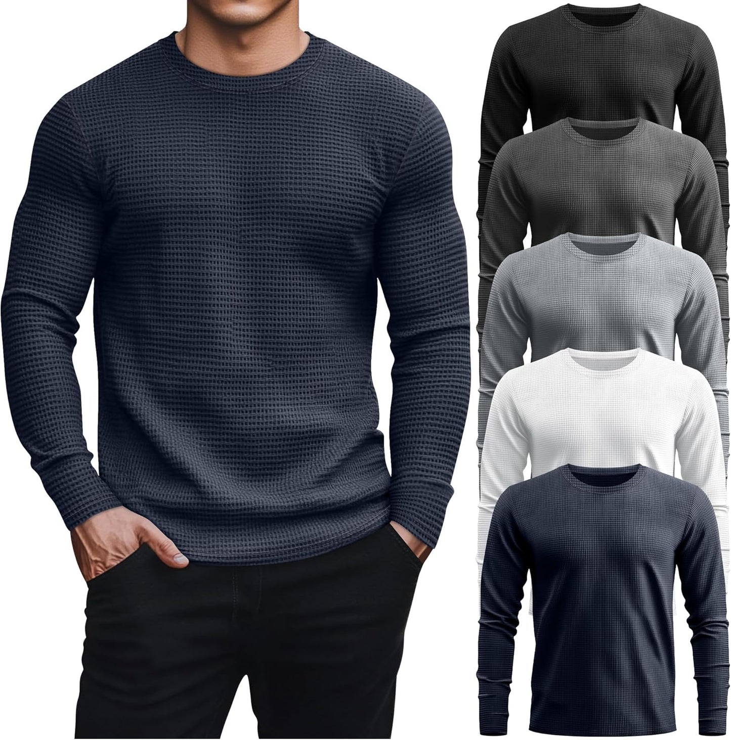 5 Pack Thermal Waffle Shirts for Men - Comfortable Casual Wear