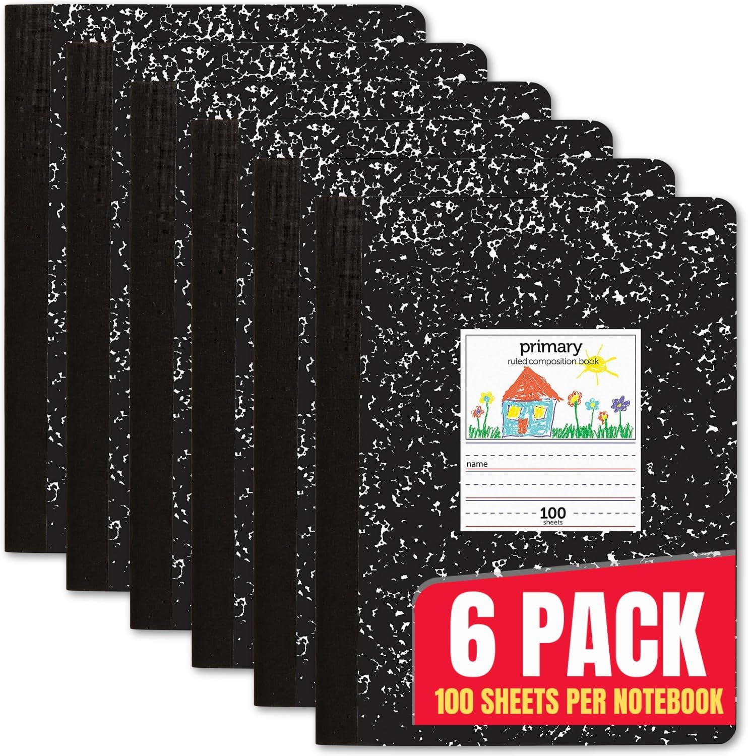 1InTheOffice Primary Composition Notebook, 100 Sheets, 6-Pack - Unleash Creativity!