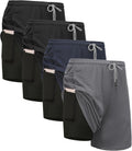 2 in 1 Running Workout Shorts with Liner - 4 Pack Performance Fit