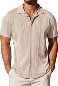 COOFANDY Men's Knit Button Down Short Sleeve Polo Shirt - Vintage made