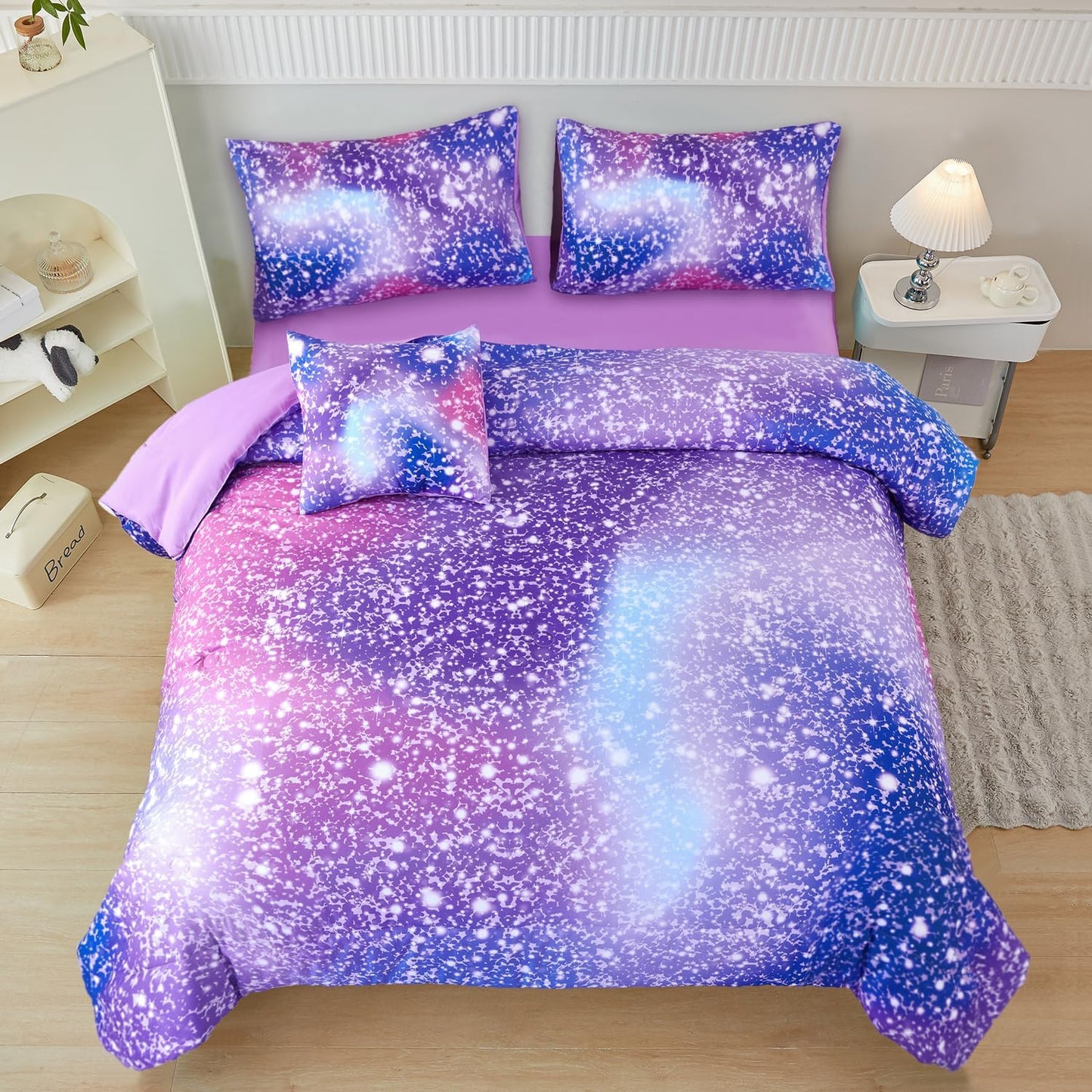 PERFEMET Girls Bed in A Bag Queen Size Colorful Rainbow Set