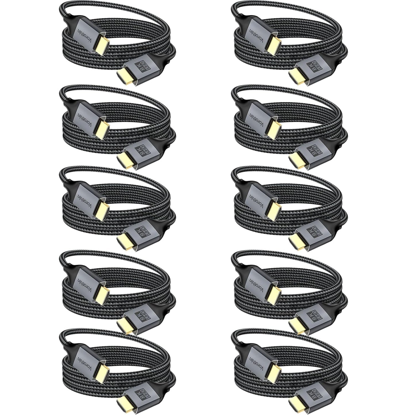 10FT HDMI 2.1 Cable 10-Pack for 8K and 4K Ultra HD Streaming