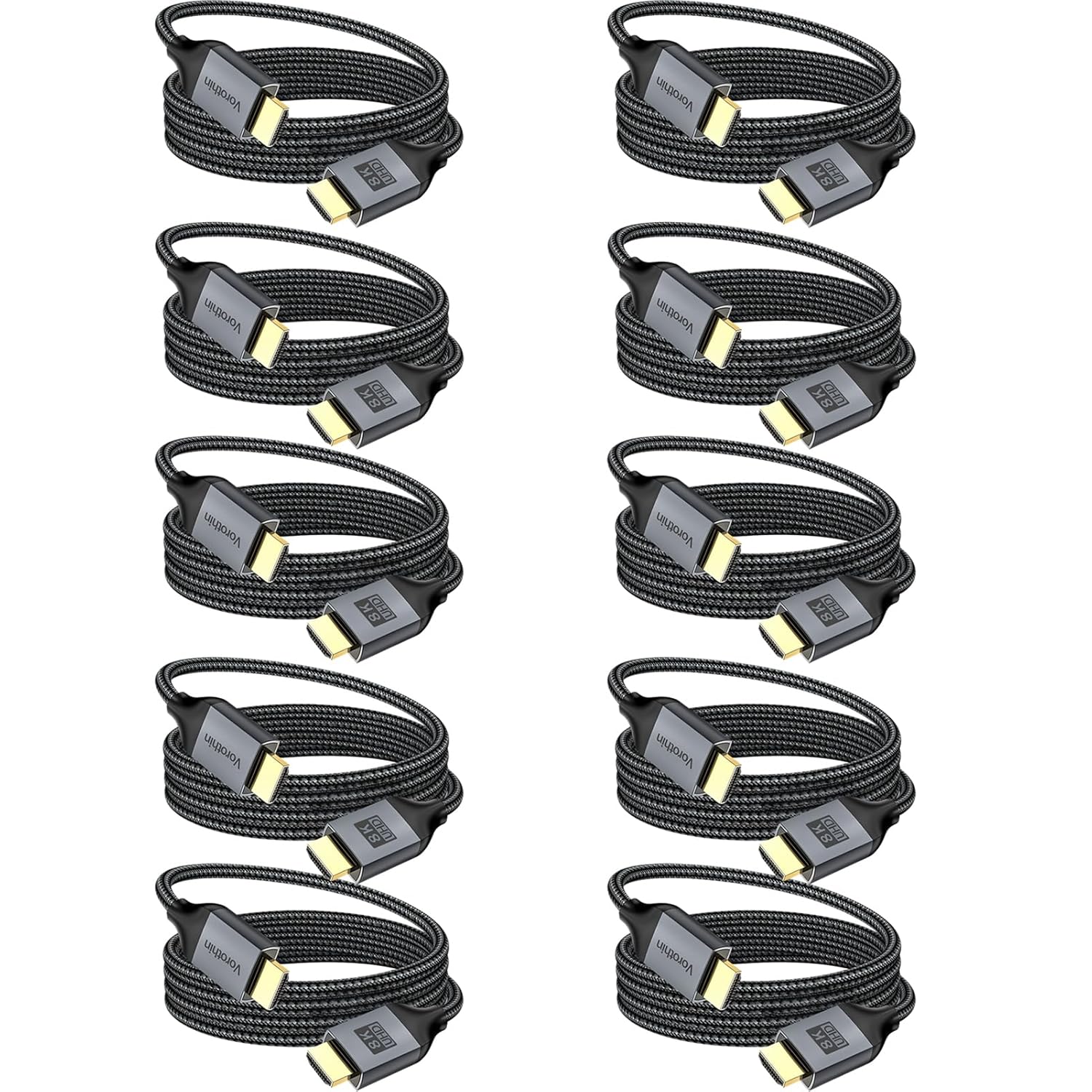 10FT HDMI 2.1 Cable 10-Pack for 8K and 4K Ultra HD Streaming