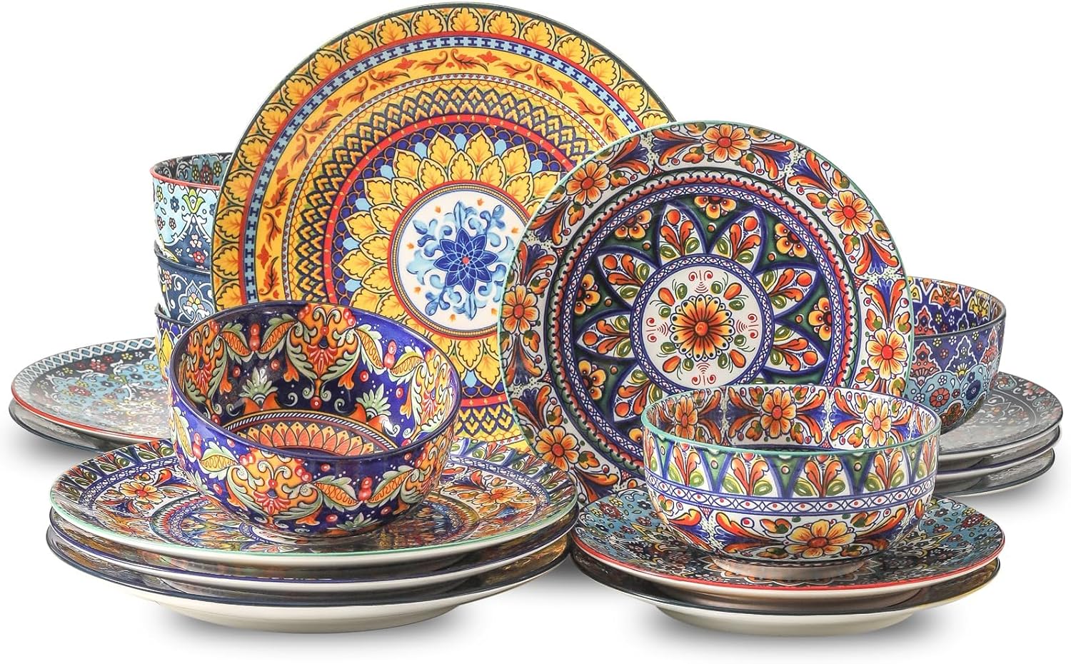 Hasense 18 Pieces Kitchen Dinnerware Set for 6, Bohemian Style