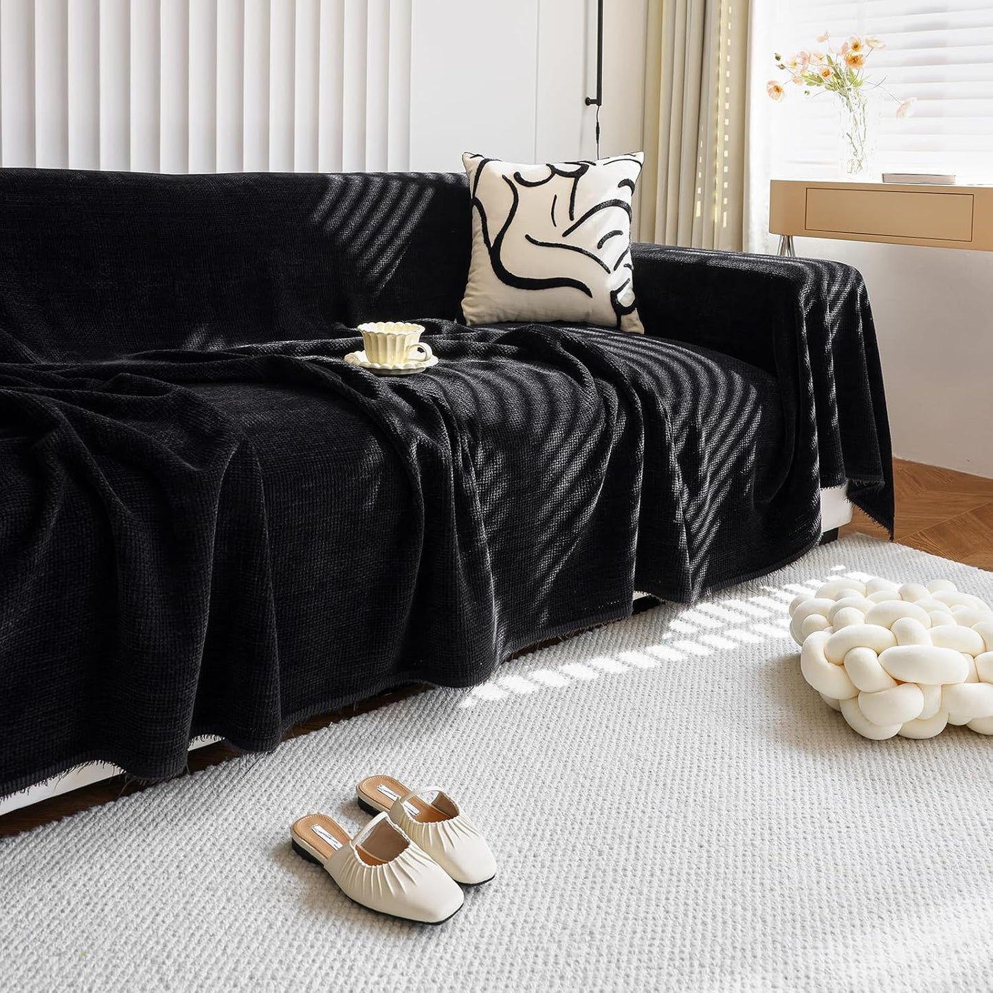 HANDONTIME Couch Cover for Sofa - Cozy Chenille Protector