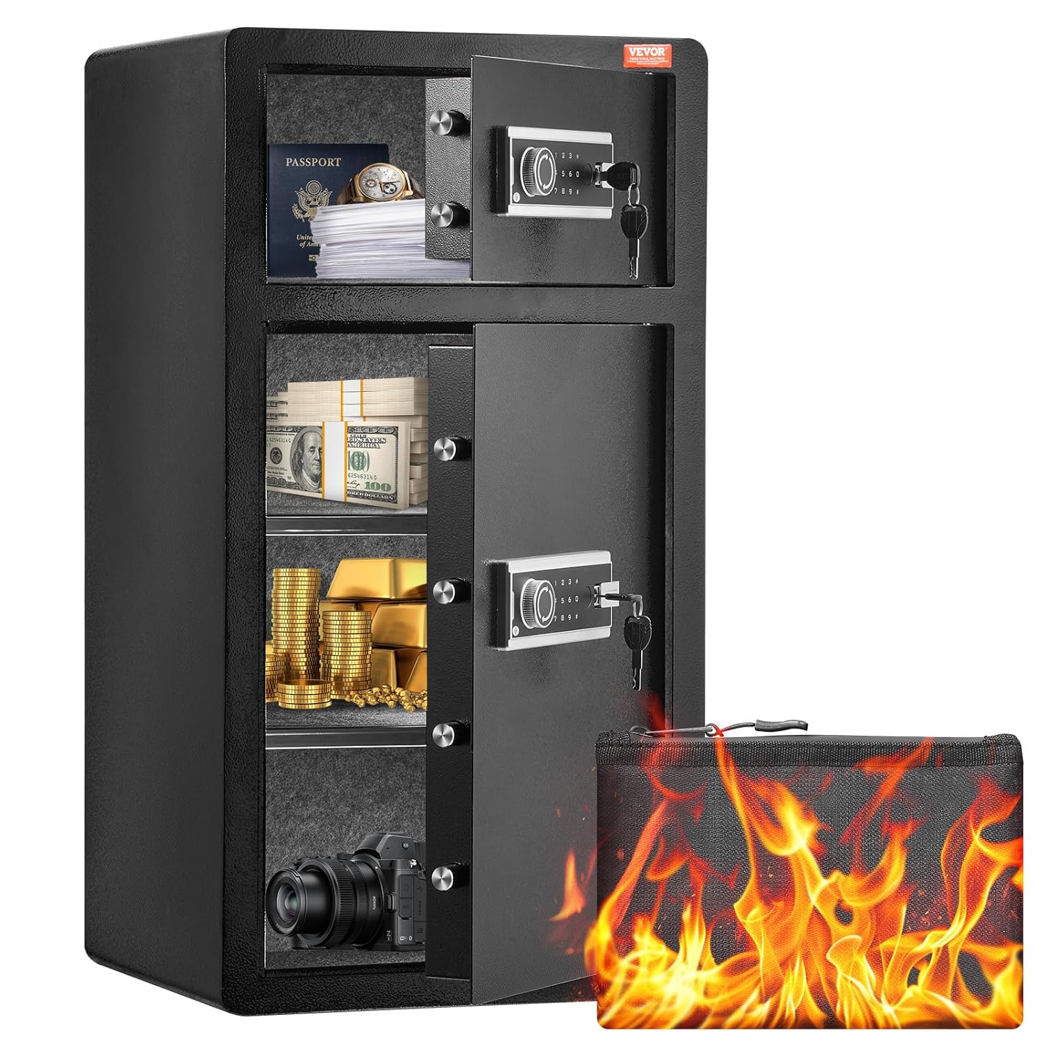 VEVOR Double Doors Safe Box with Key Lock & Password Features