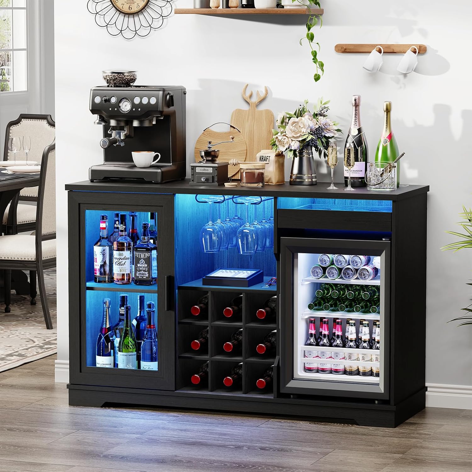 Wine Bar Cabinet with Fridge and LED Lights for Modern Spaces