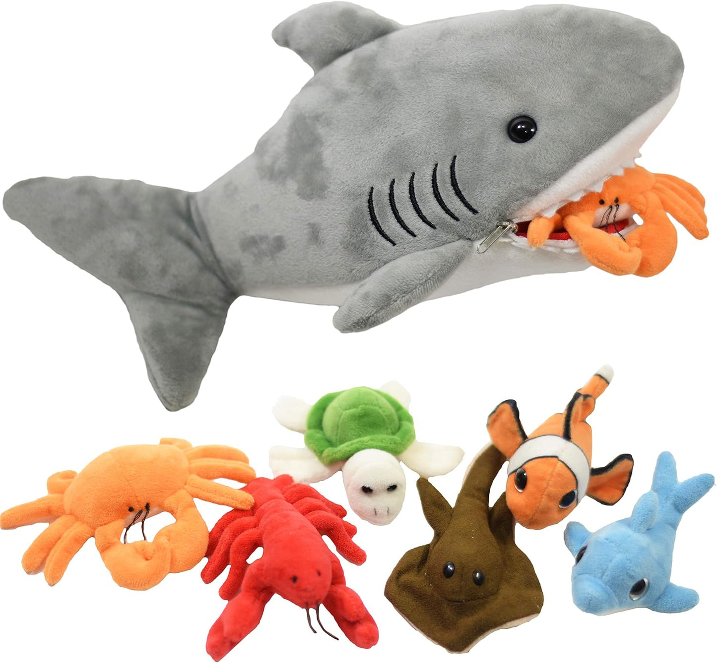 Plush Shark 15 Inch with 6 Soft Baby Sea Creatures for Fun