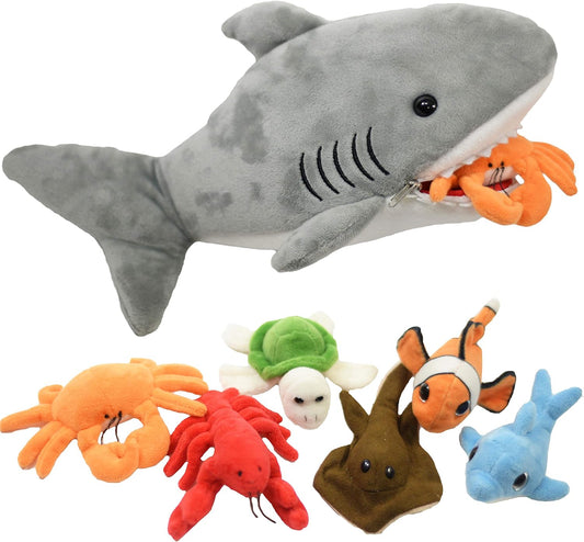 Plush Shark 15 Inch with 6 Soft Baby Sea Creatures for Fun