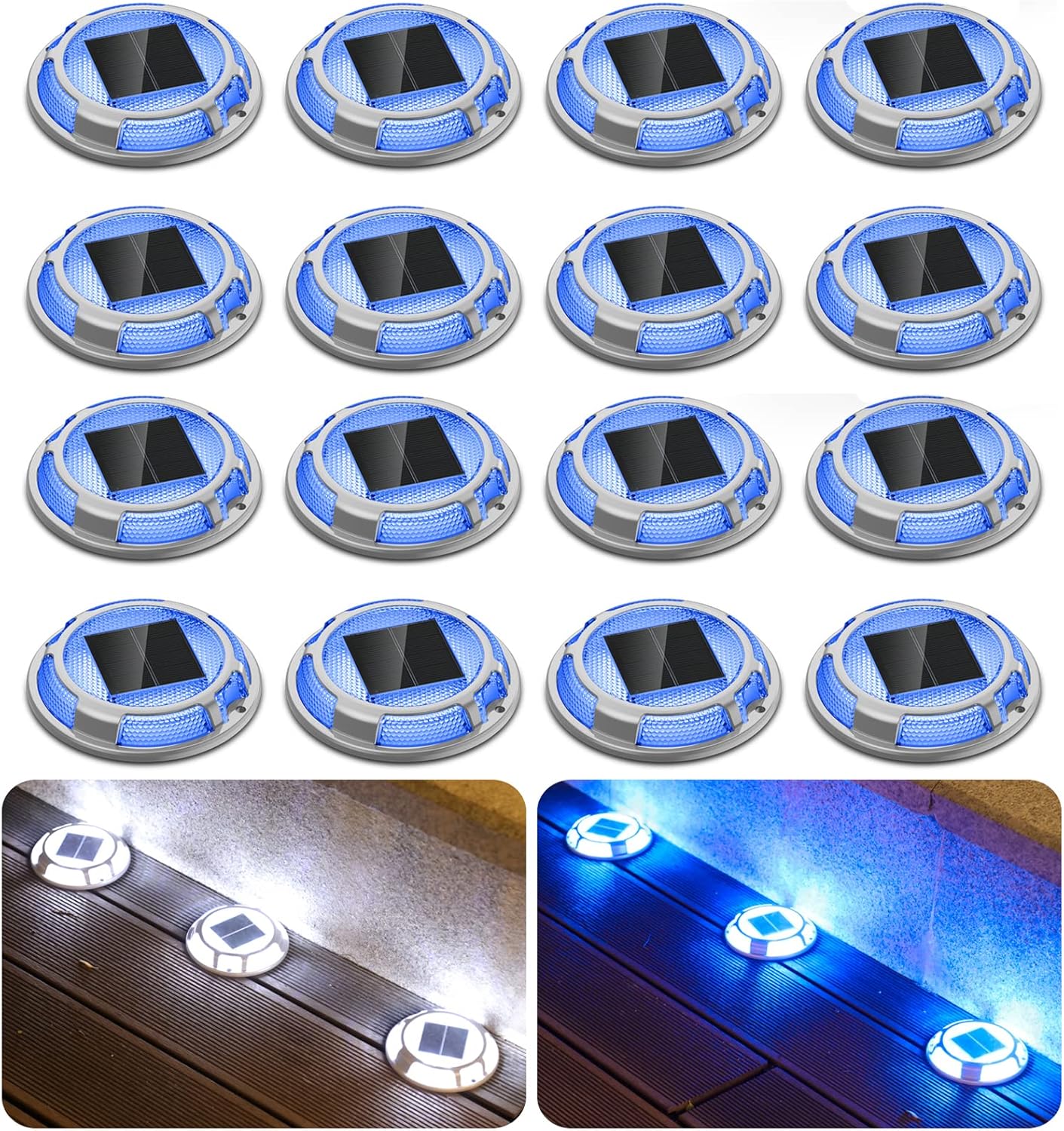 Solar Driveway Lights Waterproof 16 Pack for Outdoor Safety