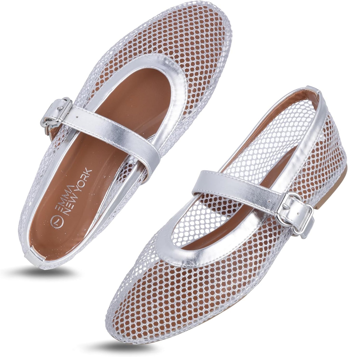 Womens Mesh Ballet Flats with Adjustable Buckle Strap for Style