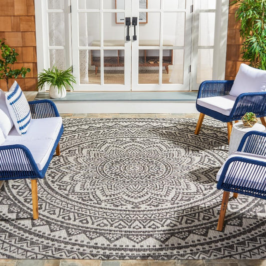 SAFAVIEH Courtyard Collection 8ft x 11ft Light Grey/Black Rug