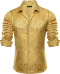 Mens Silk Paisley Dress Shirt Casual Button Down - Elegant Slim Fit