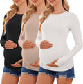 Ekouaer Womens Long Sleeve Maternity Shirts 3 Pack - Side Ruched