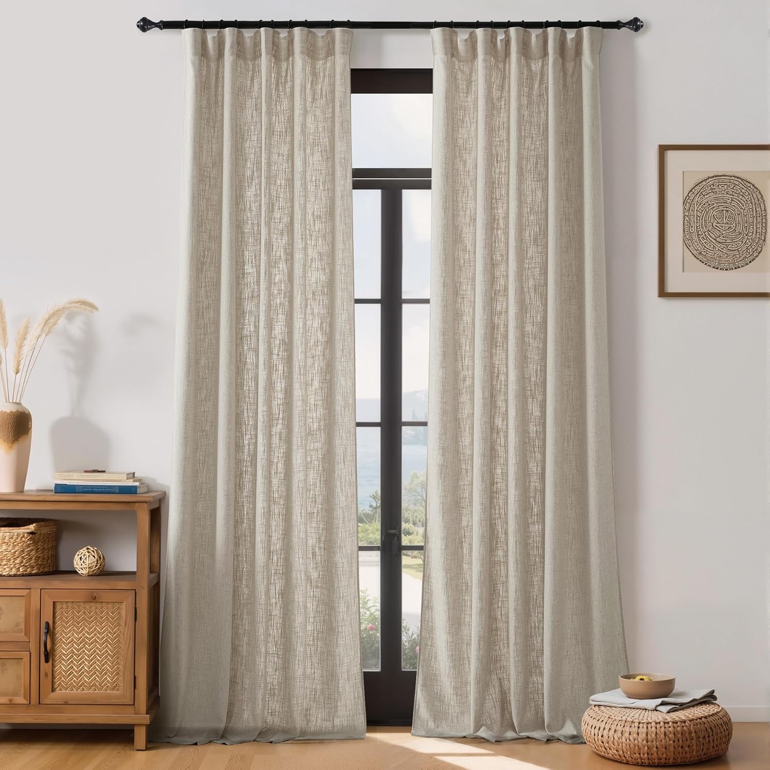 NICETOWN Taupe Thick Linen Curtains for Living Room 84 in