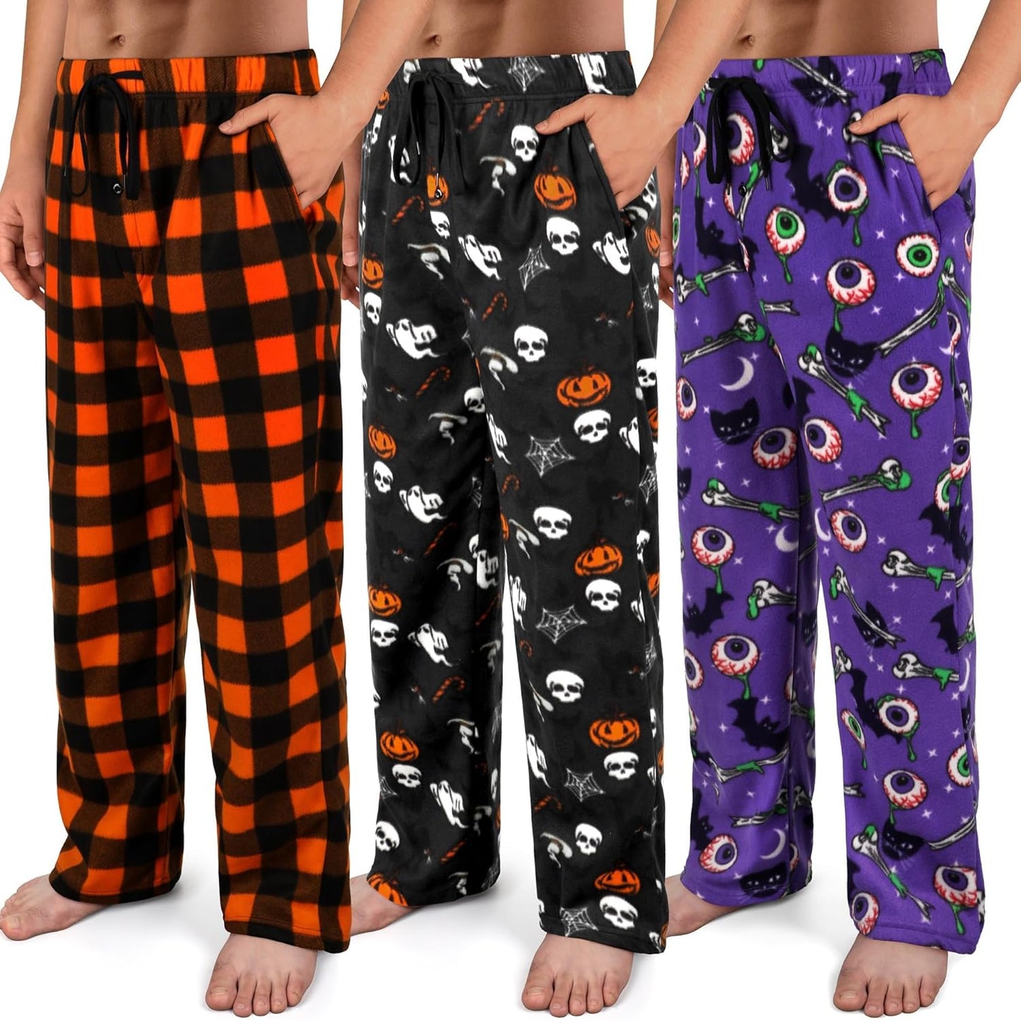 Microfleece Mens Pajama Pants 3 Pack with Pockets & Drawstring