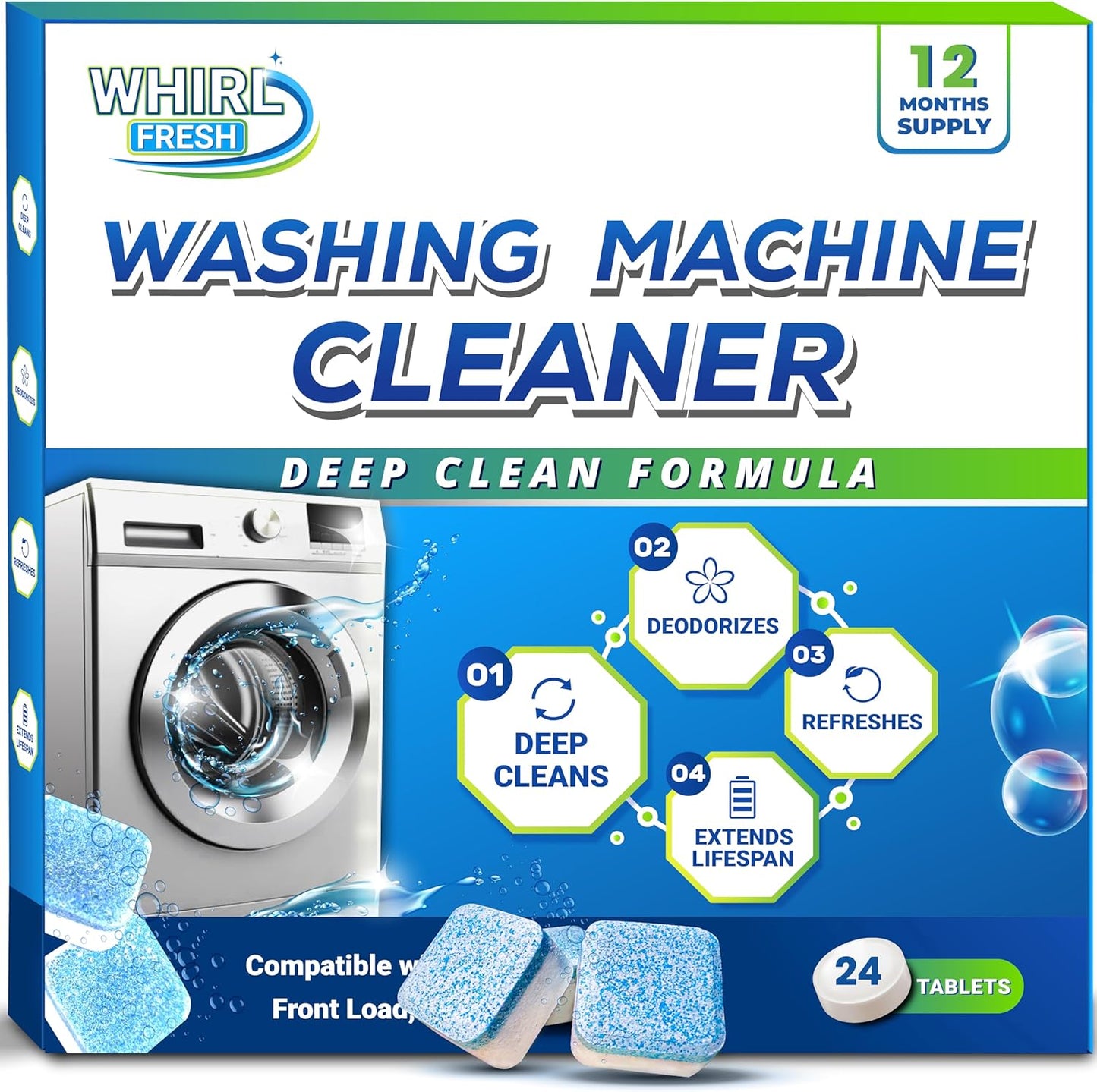 Whirl Fresh Washing Machine Cleaner Tabs - 24 Pack