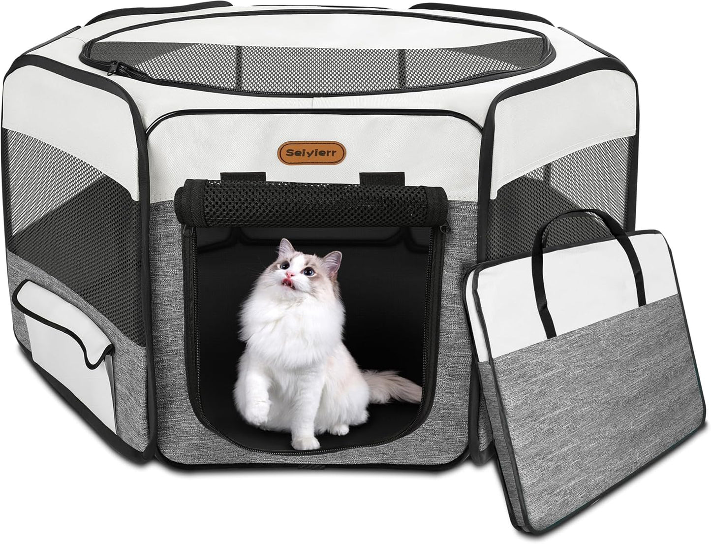 Portable Dog Playpen with Removable Mesh Cover for Pets