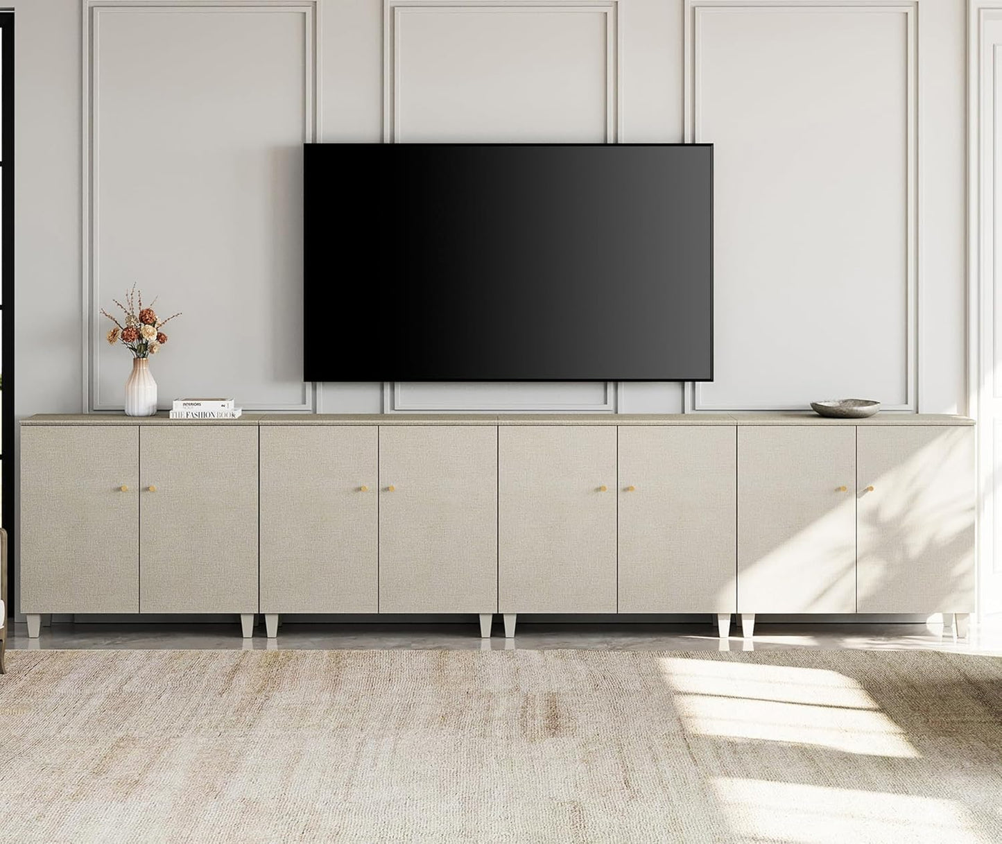 WAMPAT 4-in-1 Beige TV Stand: Extra Wide Storage!