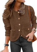 Women's Cropped Cardigan Sweater - Textured Knit, Gold Buttons