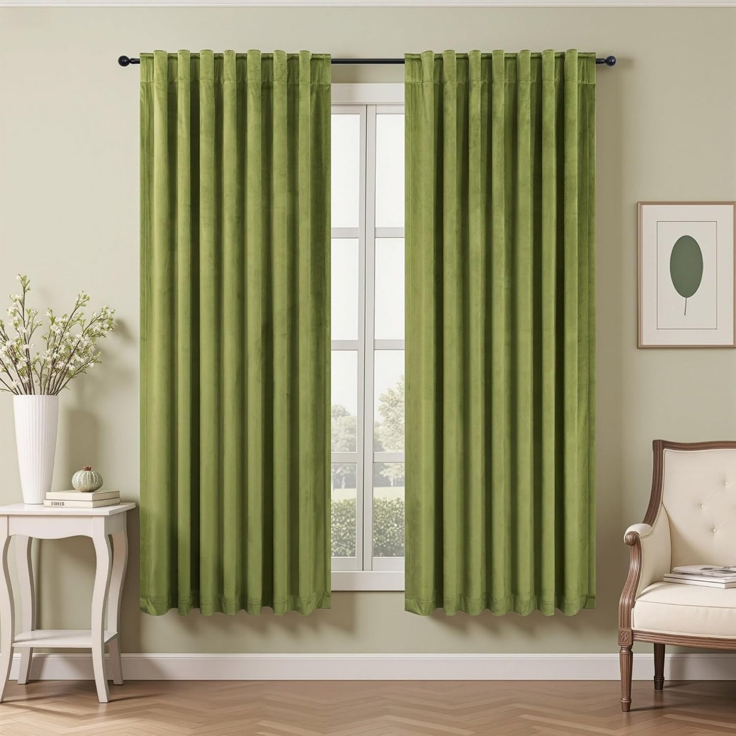 Moss Green Velvet Curtains 72 Inch Length for Elegant Spaces