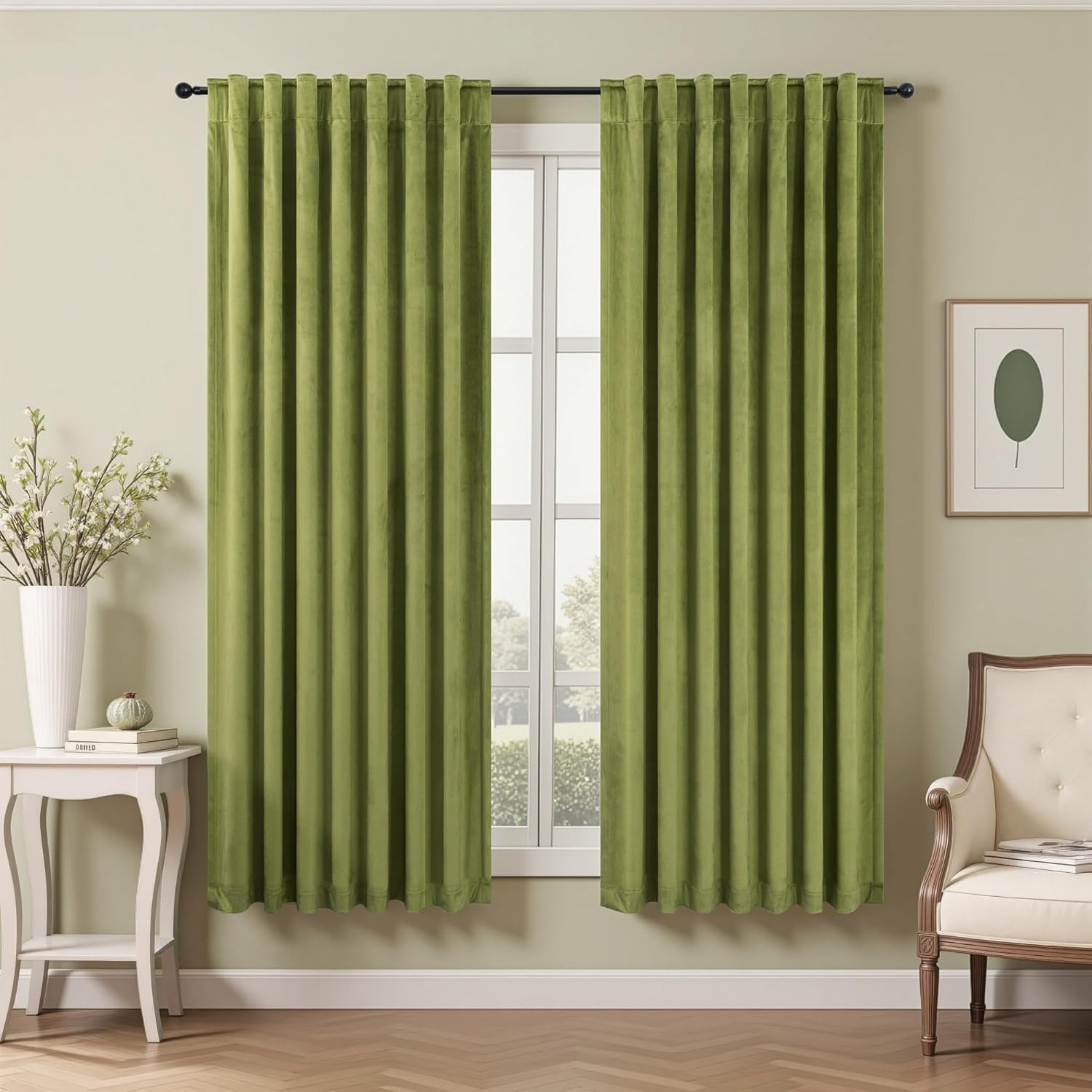 Moss Green Velvet Curtains 72 Inch Length for Elegant Spaces