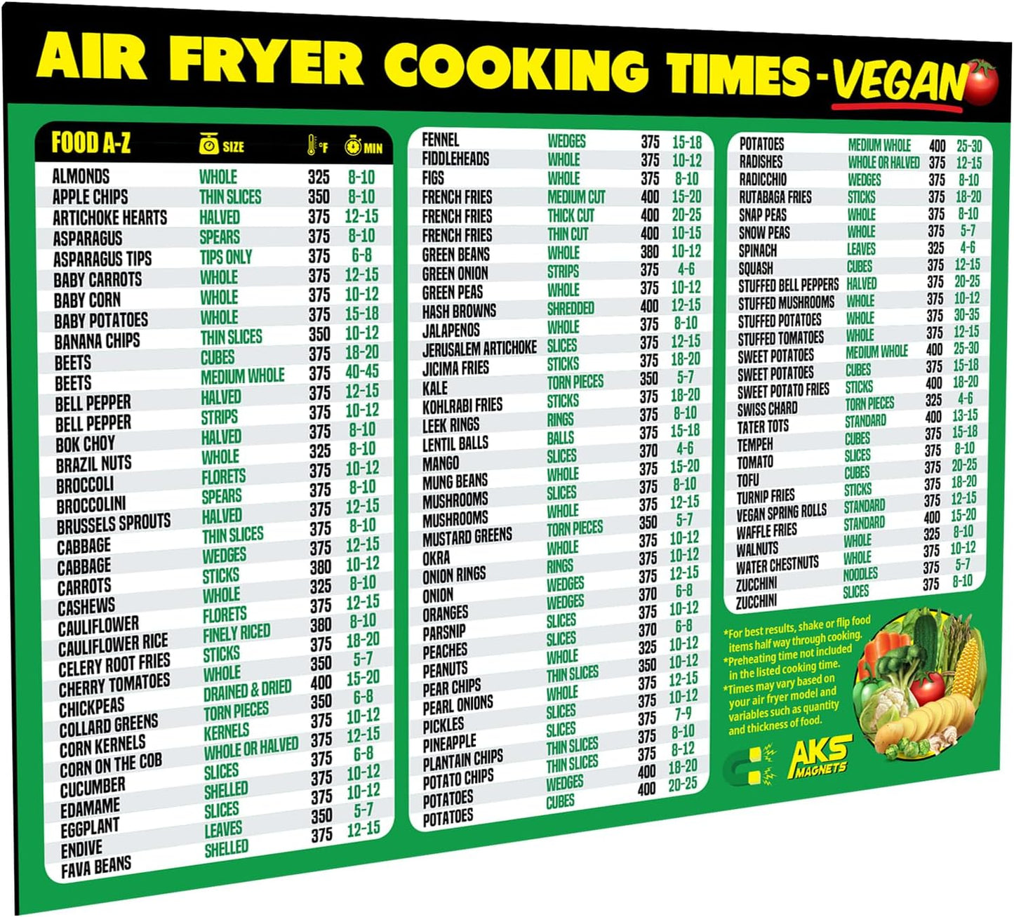 Vegan Air Fryer Cooking Times Magnet