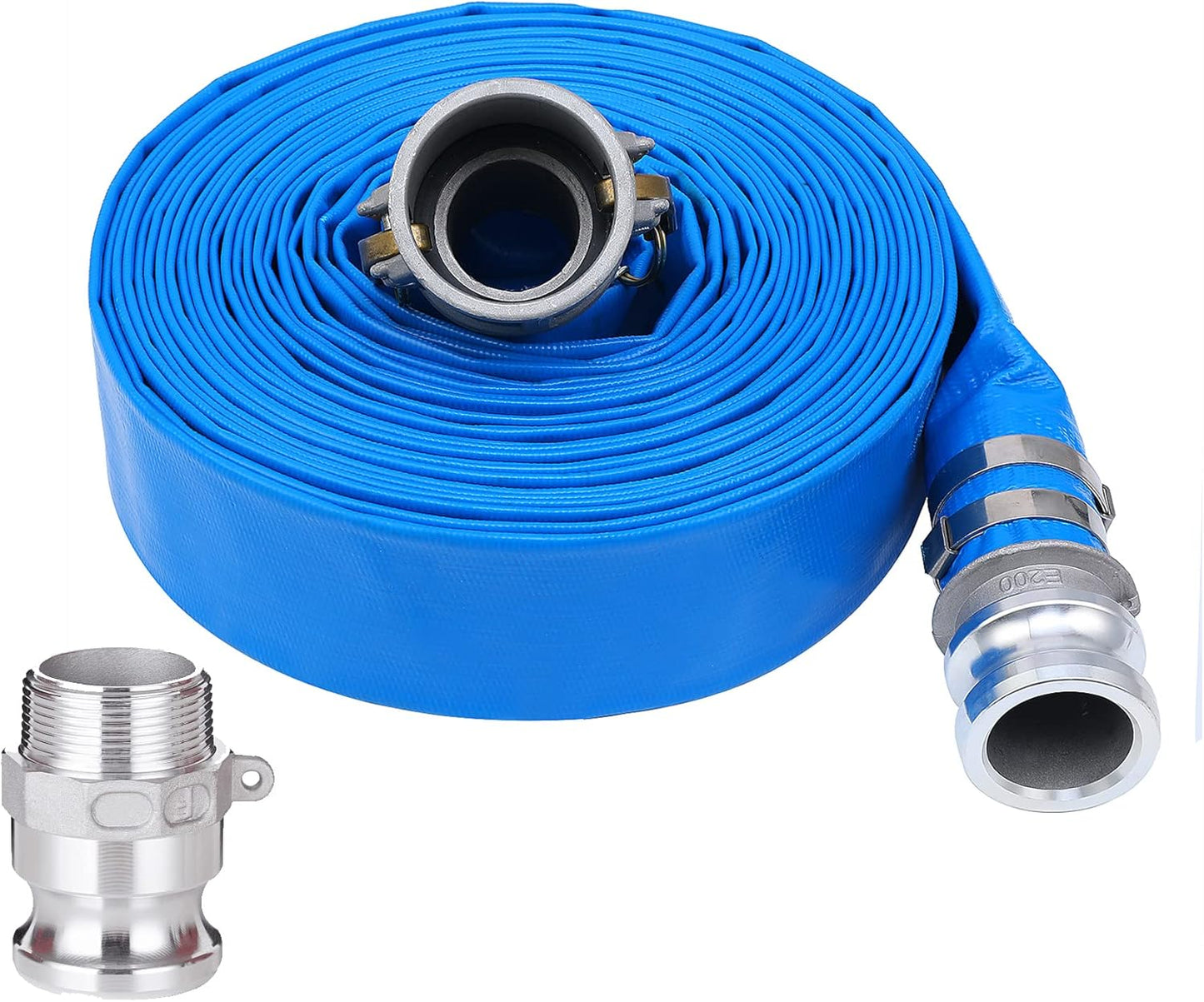 2in x 50ft PVC Lay Flat Discharge Hose with Heavy Duty Fittings