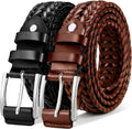 KEMISANT Men's Braided Leather Belts Set - 2 Stylish Woven Designs