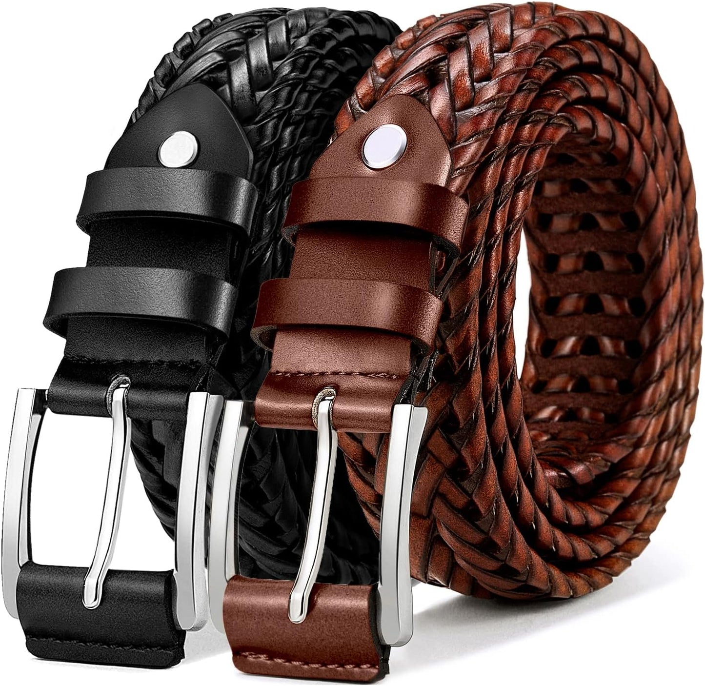 KEMISANT Mens Belt 2 Pack - Stylish Woven Braided Leather Belts