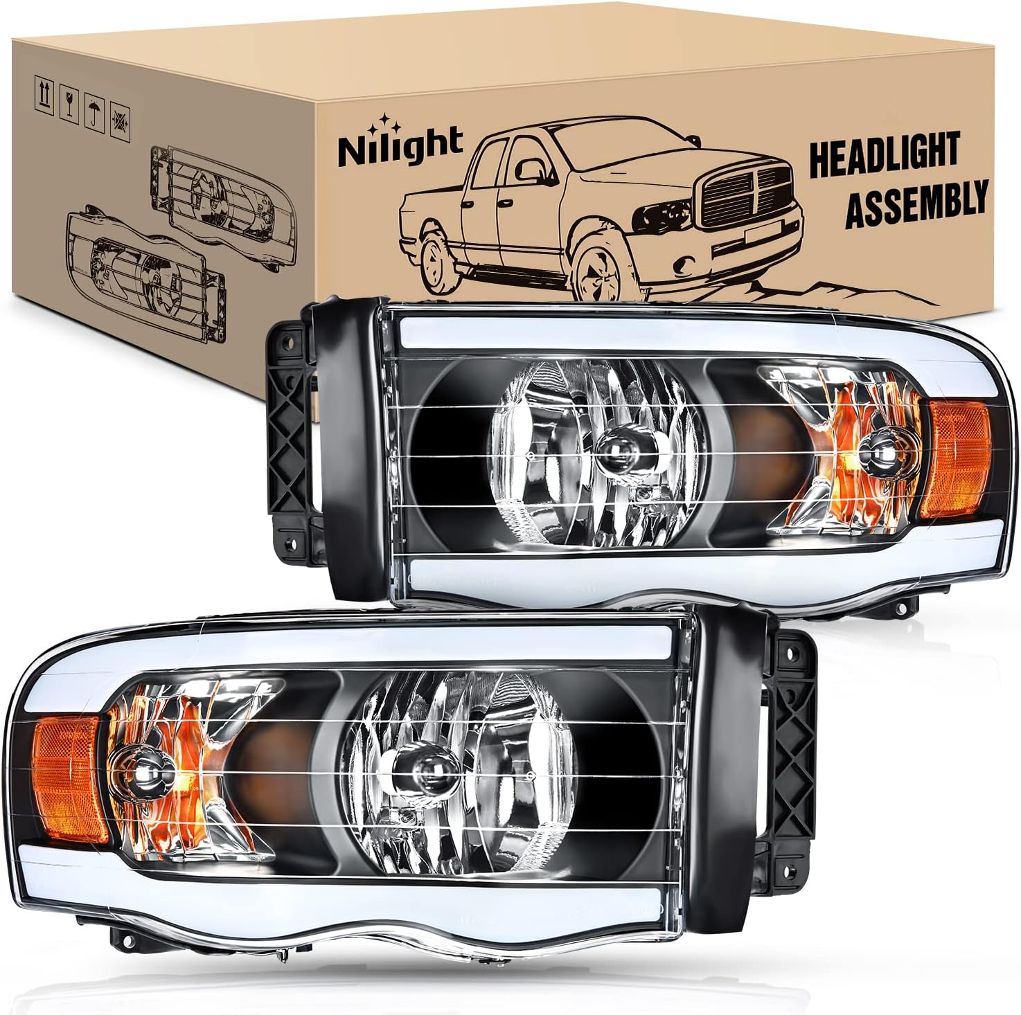 Nilight Headlights Assembly Led DRL for Dodge Ram 1500 2500 3500
