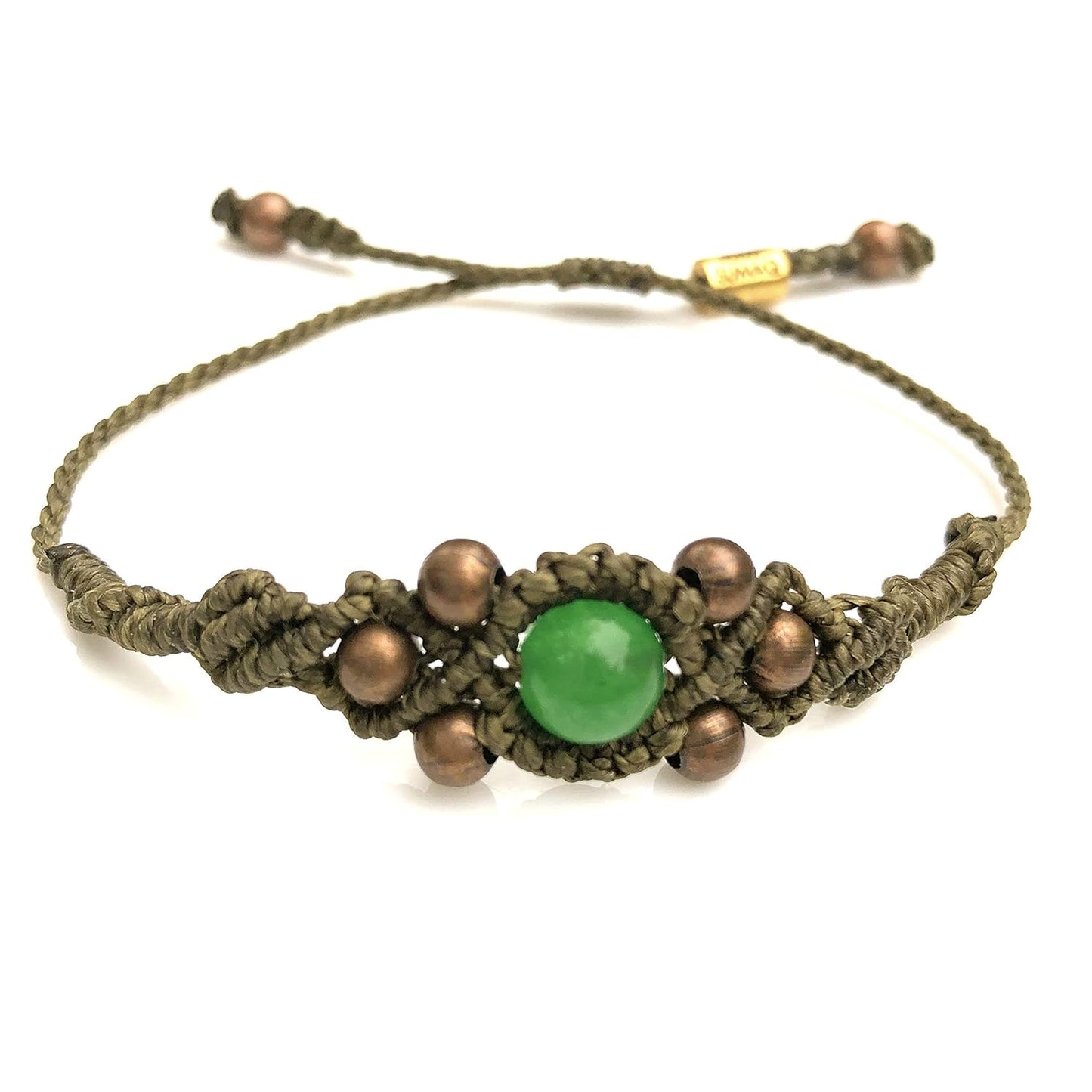 Bohemian Copper Bead Bracelet with Jade Stone - Hand-knotted Macrame