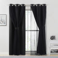 Black Full Blackout Curtains with Sheer Overlay - Double Layer 84in