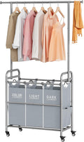 Laundry Sorter with Hanging Bar and Wheels - 3 Section Gray